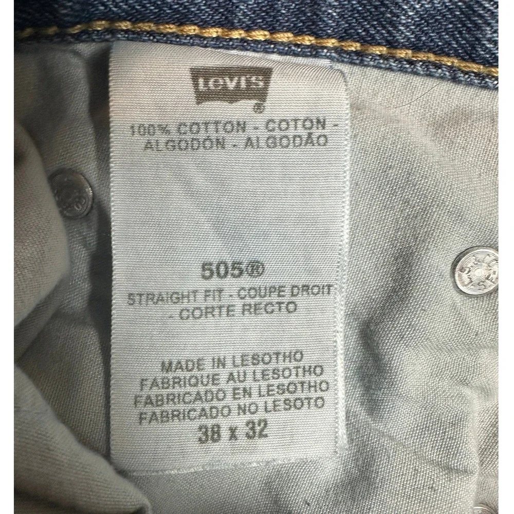Levis 505 Jeans Mens 38X32 Blue Straight Fit 5 Pocket Red Tab Casual Denim Pants